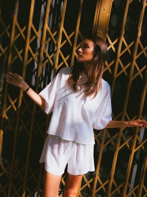 Белая - рубашка свободного кроя из льняной смеси VERO MODA с коротким рукавом