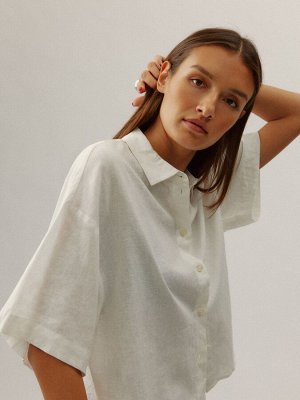 Белая - рубашка свободного кроя из льняной смеси VERO MODA с коротким рукавом