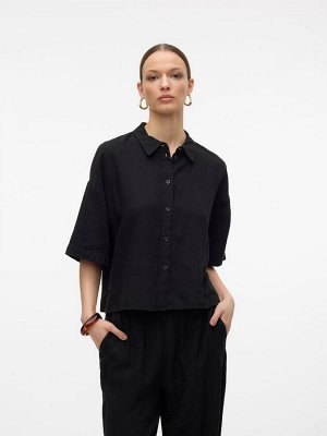 Черная - рубашка свободного кроя из льняной смеси VERO MODA с короткими рукавами