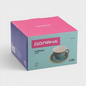 Чайная пара Доляна «Винтаж», 250 мл, блюдце d=15 см, керамика, синяя