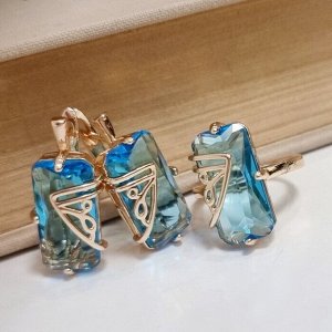 zlatto Комплект ювелирной бижутерии коллекция &quot;Дубай&quot; серьги и кольцо 19 р, покрытие позолота, вставка: фианиты, цвет: голубой, арт. 314.071-19