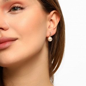 Серьги коллекция "" покрытие позолота 18К, вставка: фианиты и искусственный жемчуг, арт.101.111
