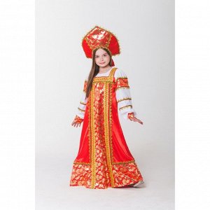 Русский народный костюм «Любавушка», платье-сарафан, кокошник, р-р 34, рост 134 см, красный