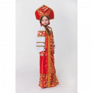Русский народный костюм "Любавушка", платье-сарафан, кокошник, р-р 34, рост 134 см, цвет красный