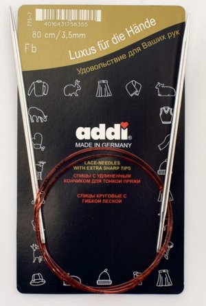 Спицы круговые с удлиненным кончиком addiClassic Lace №3,5 длина лески 80 см