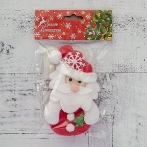 Мягкий магнит "Дед Мороз с ёлочкой" 13 см, бело- красный