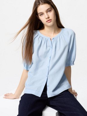 UNIQLO - блуза с объемными рукавами из смесового льна - 61 BLUE