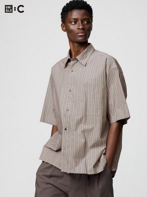 UNIQLO: C - хлопковая рубашка оверсайз в полоску - 37 BROWN