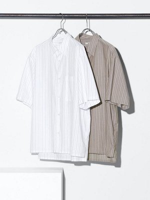 UNIQLO: C - хлопковая рубашка оверсайз в полоску - 01 OFFWHITE