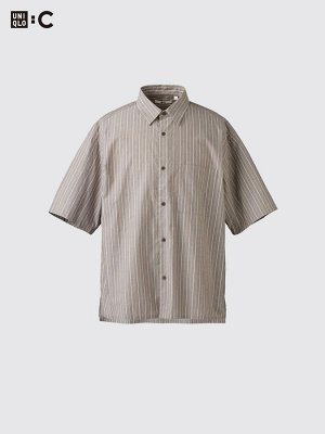 UNIQLO: C - хлопковая рубашка оверсайз в полоску - 01 OFFWHITE