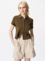 UNIQLO - укороченная рубашка из хлопка - 36 BROWN