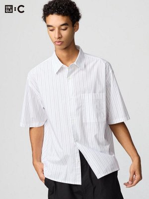 UNIQLO: C - хлопковая рубашка оверсайз в полоску - 01 OFFWHITE