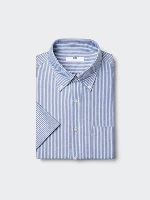 UNIQLO - мягкая рубашка с короткими рукавами в мелкую полоску - 68 BLUE