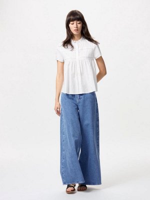 UNIQLO x Comptoir des Cotonniers - хлопковая блуза с оборками - 01 OFFWHITE