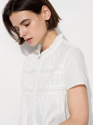 UNIQLO x Comptoir des Cotonniers - хлопковая блуза с оборками - 01 OFFWHITE