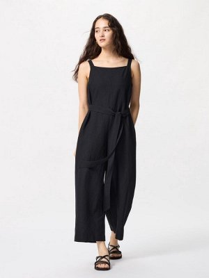 UNIQLO - свободный комбинезон из льняной смеси - 09 BLACK