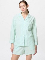 UNIQLO - тонкая хлопковая пижама с длинным рукавом - 52 GREEN