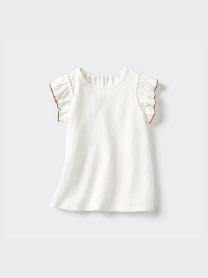 UNIQLO - детская футболка с оборками на манжетах - 00 WHITE