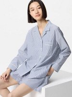 UNIQLO - тонкая хлопковая пижама с длинным рукавом - 66 BLUE