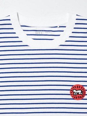 UNIQLO - хлопковая футболка в полоску Keith Haring - 00 WHITE