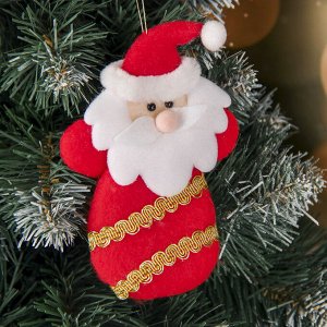 Мягкая подвеска "Дед Мороз с золотым лентами" 6,5*12,5 см красный