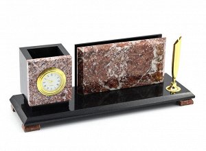 Письменный прибор из змеевика и креноида малый с часами, 250*80*90мм.