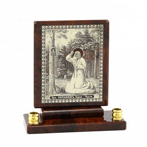 Икона из обсидиана "Серафим Саровский" 2 свечи 90*35*95мм.