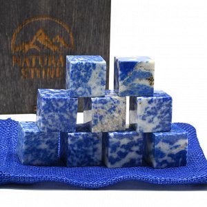 Камни для виски в подарочной упаковке 9 кубиков из лазурита.