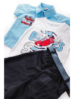 Комплект для мальчика: рубашка, футболка и шорты с ремнем