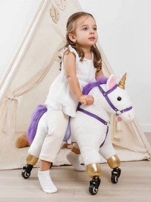 Лошадка каталка AMAROBABY (Funny Horse), на колесах, белый/фиолетовый, 60х29х57 см