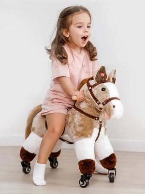 Лошадка каталка AMAROBABY (Funny Horse), на колесах, бежевый, 60х29х57 см