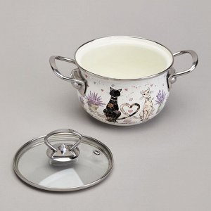 Эмалированная кастрюля с стеклянной крышкой "Lavander Cats", 1.5 л, диаметр 16 см, 1 шт.