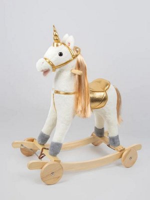 Единорог каталка-качалка AMAROBABY (Unicorn), с колесами, белый/золотой, 76х38х75 см