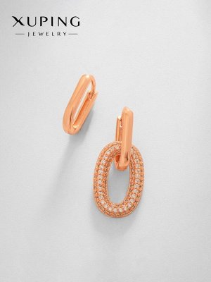 Серьги со стразами XUPING леди, мини, белые в розовом золоте