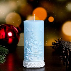 Свеча - цилиндр "С Рождеством!", голубая, 4,7?10 см