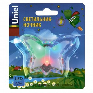 Светильник-ночник "Бабочка", разноцветный, без выключателя. Блистер, (DTL-308-Бабочка/RGB/3LED/0,5W)