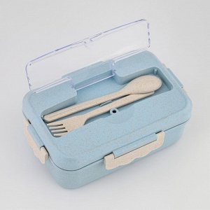 Ланч-бокс в школу TAKE IT EASY, 800 мл, с приборами, 12?7.6?20 см, пшеничная солома, голубой