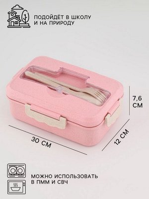 Ланч-бокс в школу TAKE IT EASY, 800 мл, с приборами, 12?7.6?20 см, пшеничная солома, розовый