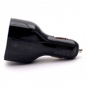 Зарядное устройство в прикуриватель USB Car Charger, 12/24В, 3хUSB (5В/3.1А, 9В/2.2А, 12В/1.8А), с функцией быстрой зарядки Quick Charge 3.0, с подсветкой, арт. TE-330 bl