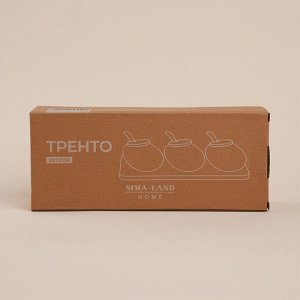 Банки для сыпучих продуктов SL Home «Тренто», 150 мл, набор 3 шт, с ложками, на деревянной подставке, фарфор, белые