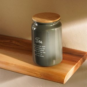 Банка для чая SL Home, 9,5*14 см, цвет серый, с бамбуковой крышкой