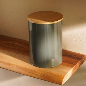 Банка для хранения сыпучих продуктов SL Home «Каса Перфекто», 11*15 см, цвет серый, с бамбуковой крышкой