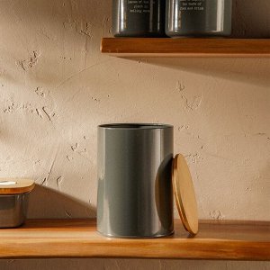 Банка для хранения сыпучих продуктов SL Home «Каса Перфекто», 11*15 см, цвет серый, с бамбуковой крышкой