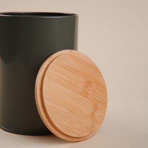 Банка для хранения сыпучих продуктов SL Home «Каса Перфекто», 11*15 см, цвет серый, с бамбуковой крышкой