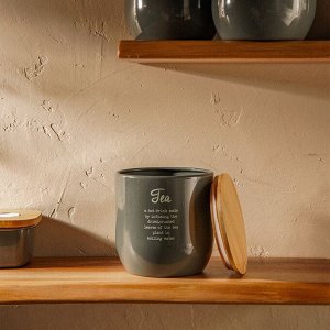 Банка для чая SL Home, 9,5*14 см, цвет серый, с бамбуковой крышкой