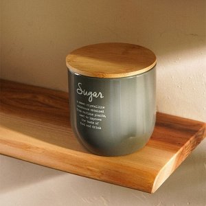 Банка для сахара SL Home, 12*12 см, цвет серый, с бамбуковой крышкой