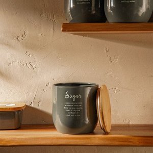Банка для сахара SL Home, 12*12 см, цвет серый, с бамбуковой крышкой