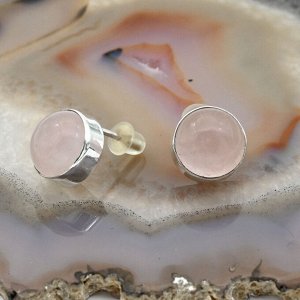 Серьги гвоздики (пусеты) розовый кварц 11мм