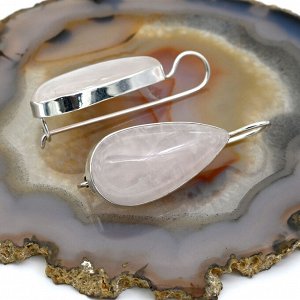Серьги розовый кварц 16*31мм