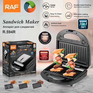 Электрогриль, бутербродница, сэндвичница, вафельница, 3 в 1 RAF "Sandwich Maker"